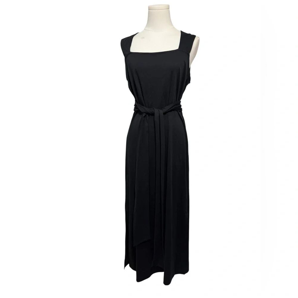 NWT - Vince Square Neck Pima Cotton Midi Dress in Black Size Small (Flaw) - Picture 4 of 12